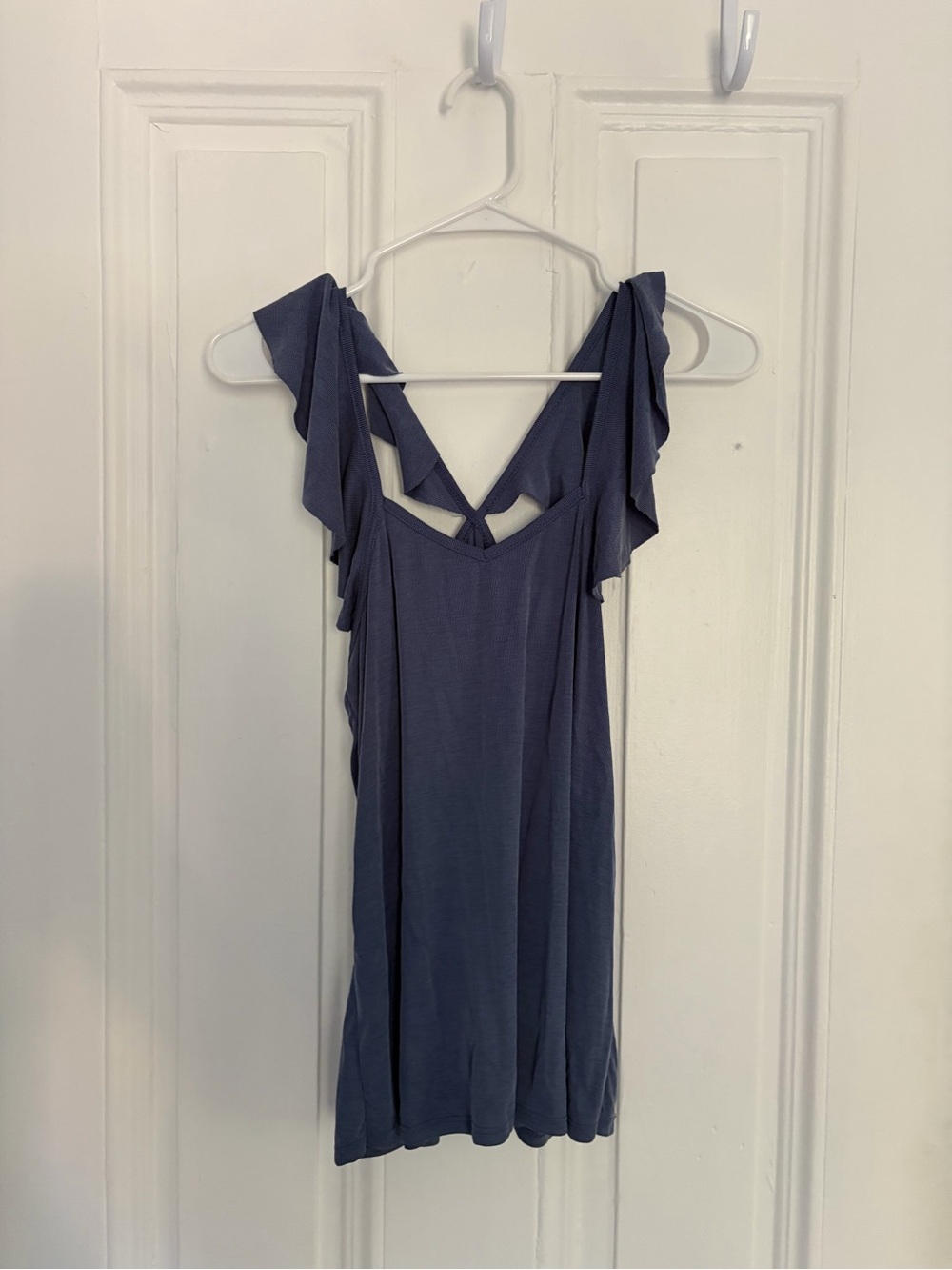 Ginger G Slate Blue Ruffle Strap Mini Dress